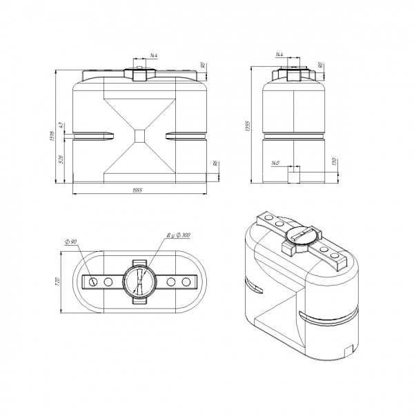 Емкость S 1000л OIL белая (1555х1355х720)