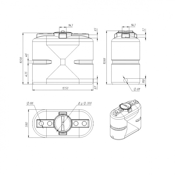 Емкость S 500л OIL белая (1250х1120х575)