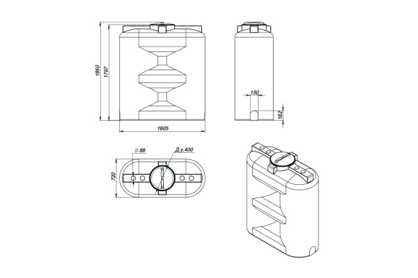 Емкость S 1500л OIL белая (1605х1850х720)